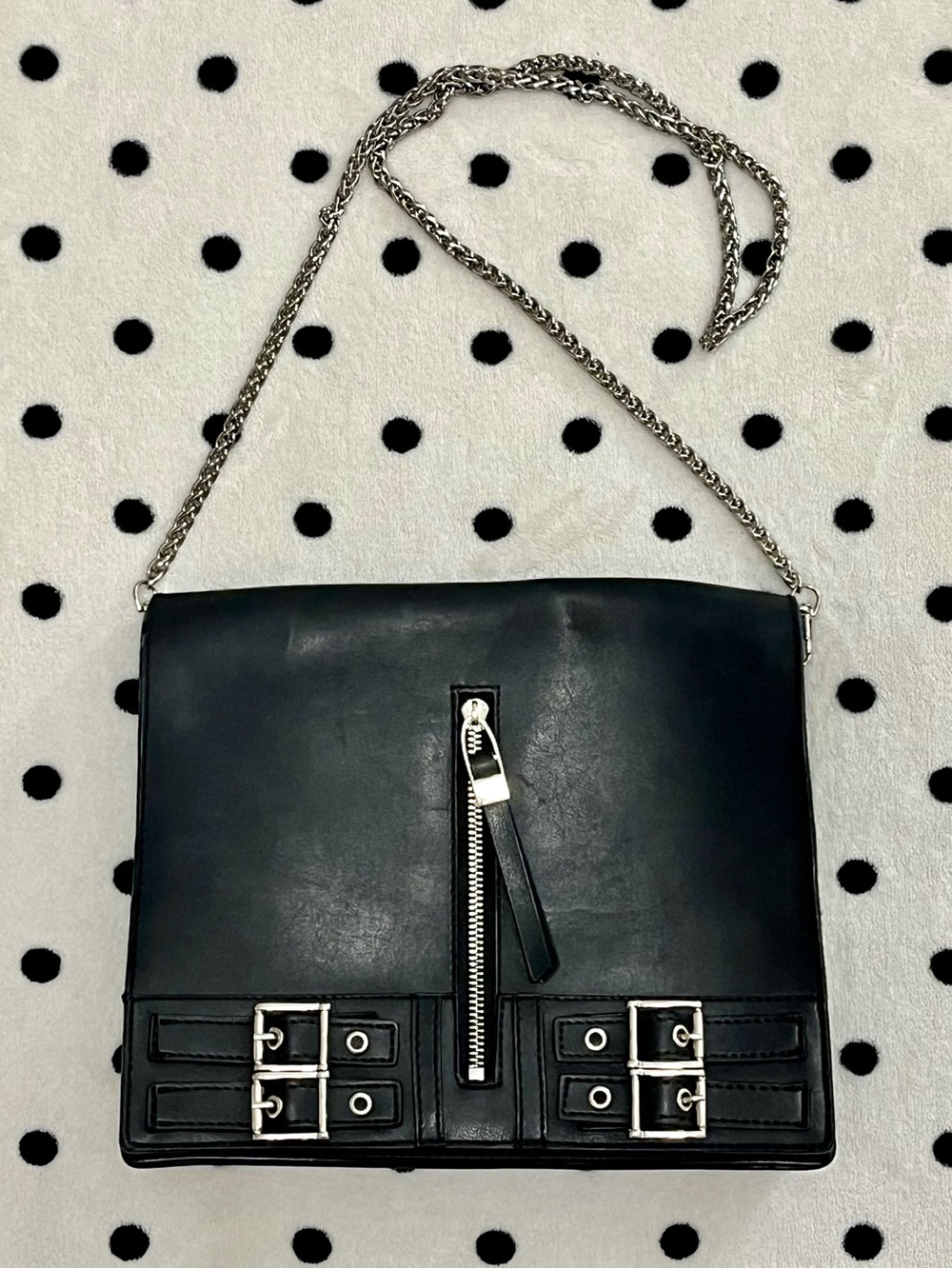 HOTIÇ Black Leather Buckle Detailed Crossbody Bag
